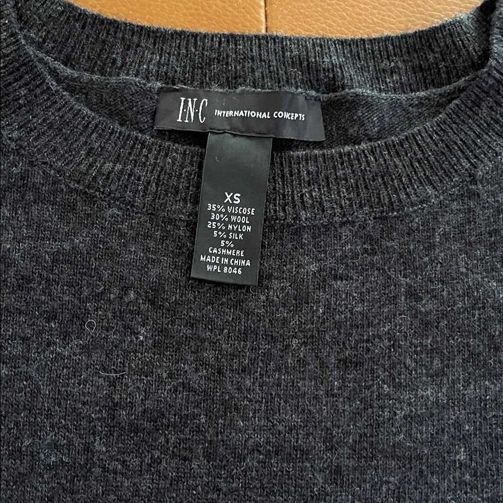 INC International Concepts Charcoal Sweater with Embellished Shoulders